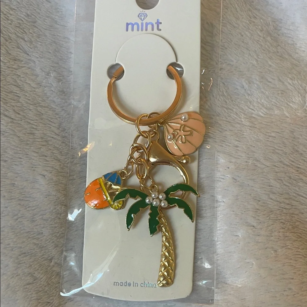 Mint Tropical palm tree Charm Keychain purse charm with Gold Accents nwt